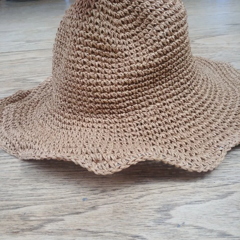 100% paper straw floppy summer sun hat wire brim